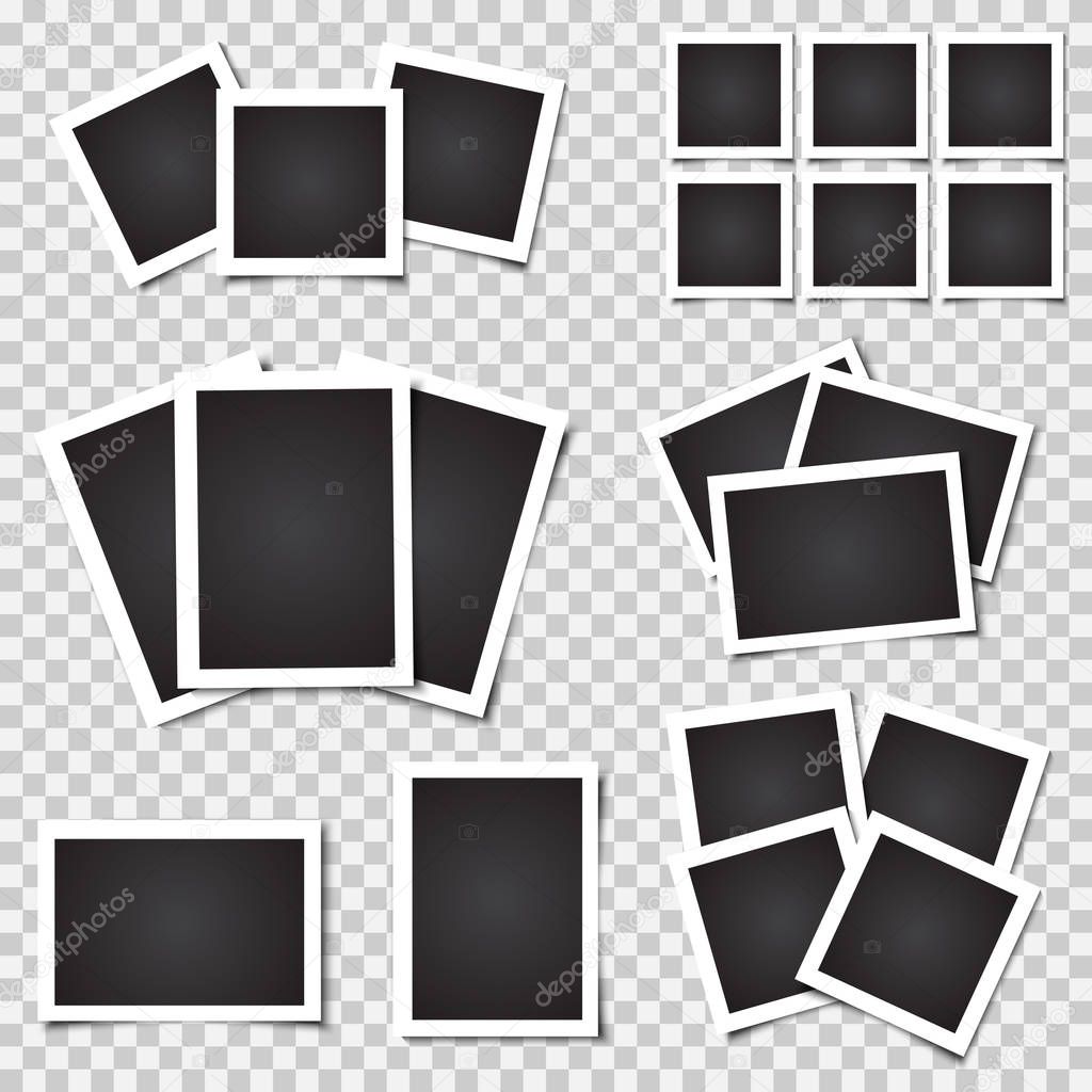 Collection of blank photo frames with shadow. Different sizes