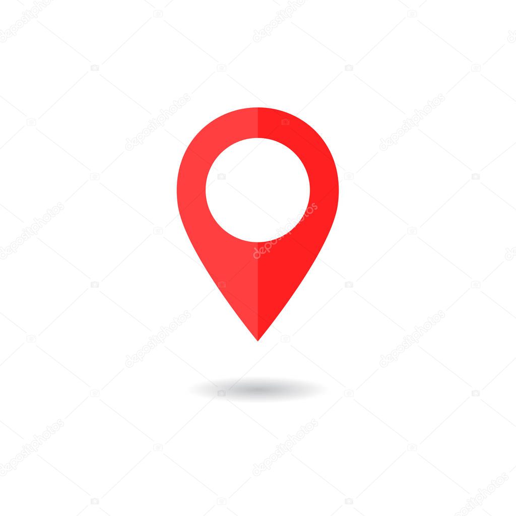 Red local marker with shadow. Vector icon for web or app. Target. Illustration on white background.