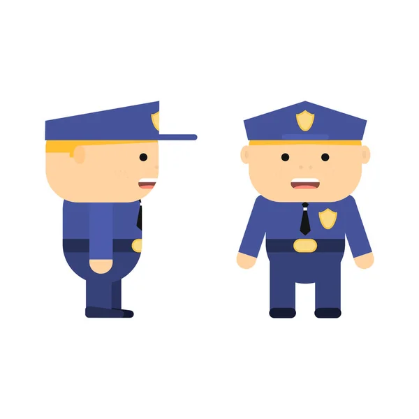 漫画のスタイルでは警察官。ベクトル平巡査。制服姿でパトロール。ゲームの文字。若い男の人 — ストックベクタ