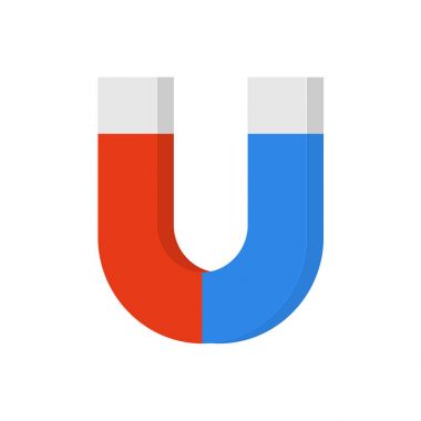 Vektör mıknatıs 3d tarzı. Manyetizma. Güney ve Kuzey. Okuma ve mavi