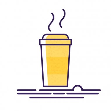 Çizgi film kağıt bardak buhar vektör çizim ile. Sıcak bir içecek. Çay, kahve. Düz stil