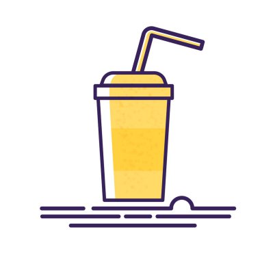 Plastik hasır vektör çizim ile karikatür kağıt bardak. Soğuk içecek. Kokteyl. Düz stil