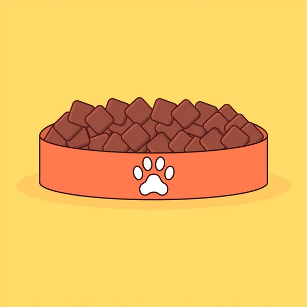 Tierschale mit Futter vorhanden. Hundefutter. Pfotenabdruck. Zeichentrickvektorillustration — Stockvektor