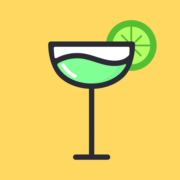 Cóctel con lima. Bebida de frutas. Martini. Icono de alcohol de dibujos animados. Vector de vidrio plano — Vector de stock