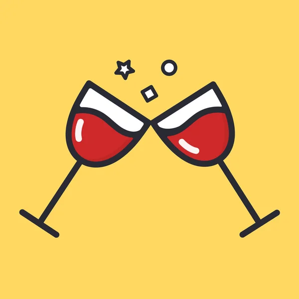 Cheers vin glasögon. Cartoon alkohol ikonen. Vinglas. Flat vektorillustration Royaltyfria illustrationer