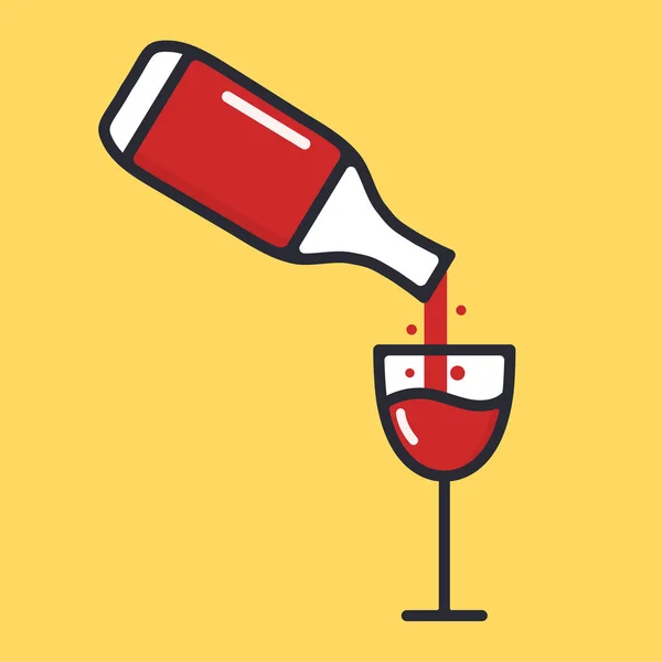 Flaska och vinglas med rött vin. Häll i ett glas. Alkohol dryck. Cartoon alkohol ikonen. Flat vektorillustration Vektorgrafik