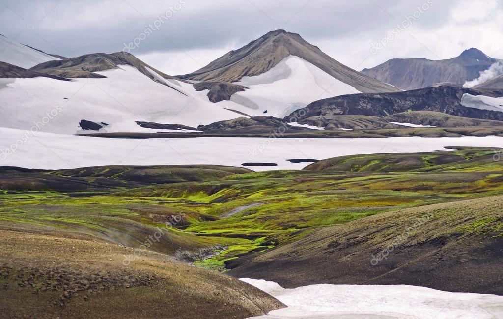 Icelandic landscape - panoramic view  on   amazing  valley National Park Landmannalaugar   