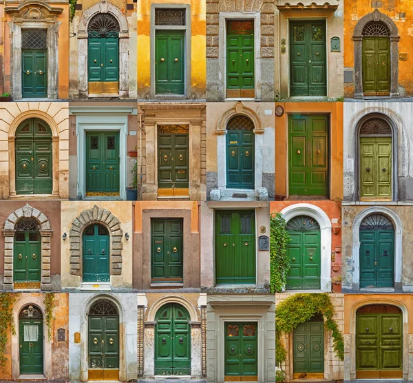 Collage colorato realizzato con porte verdi di Roma, Italia — Foto Stock