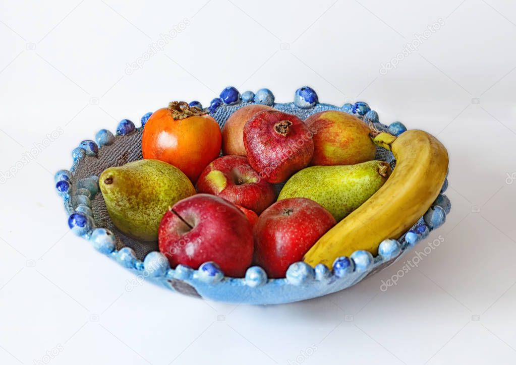 Plate of fresh healthy  fruits