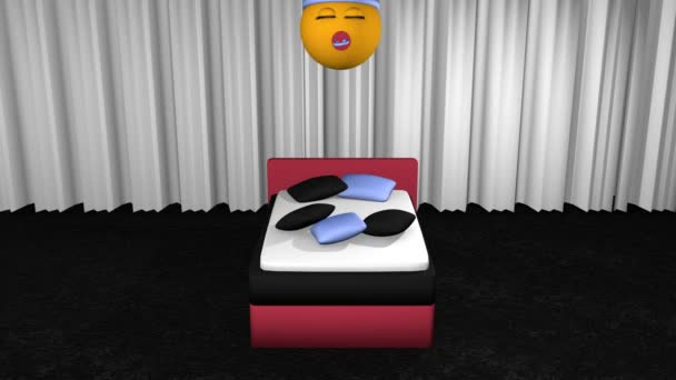 Emoticono volador con gorra azul para dormir y chupete — Vídeo de stock