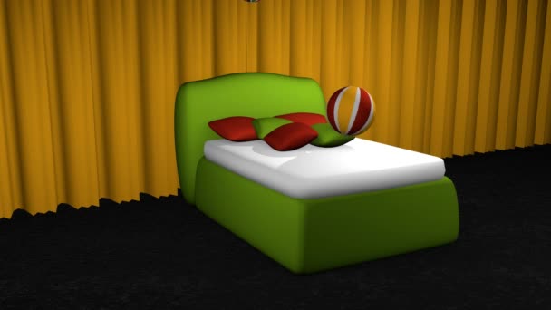 Tempat tidur hijau dengan softballs — Stok Video