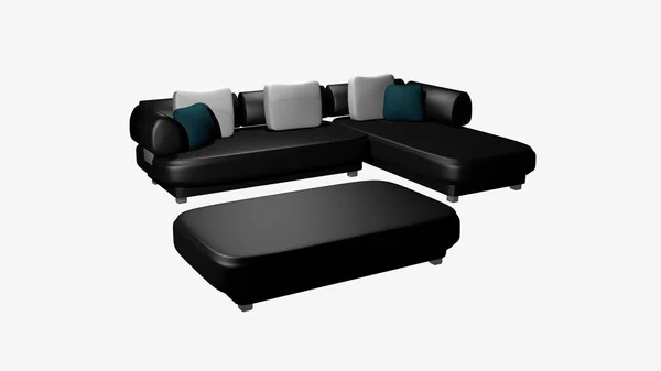 Elegantes, schwarzes Ledersofa — Stockfoto