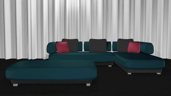 Elegant, turquoise-gray leather sofa