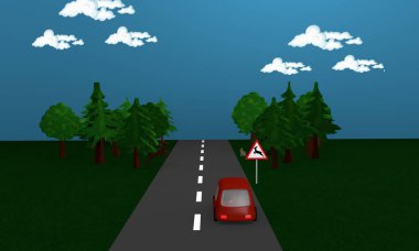 Yol üzerinde trafik işaretleri vahşi değişiklik duruyor araba ile.