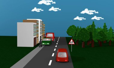 Arabalı çocuk sokakta çalıştığı arasında yol.