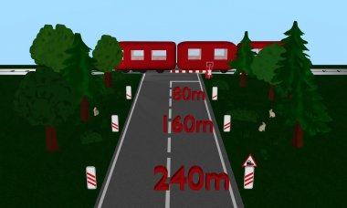 Tren geçerken tren, St Andrew's çapraz ve yol işaret, Araba, ağaç