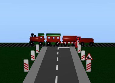 Tren, St Andrew's çapraz ve yol işareti geçerken tren.