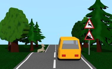 Köy yolunda yol işaretleri degrade ve vahşi ile değiştirmek.