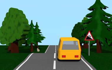 Degrade, araba ve tavşan Otoban