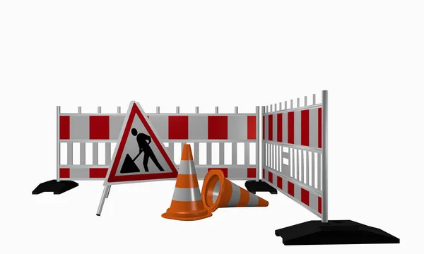 Uyarı için inşaat sitesi ve trafik koni ile engelleri