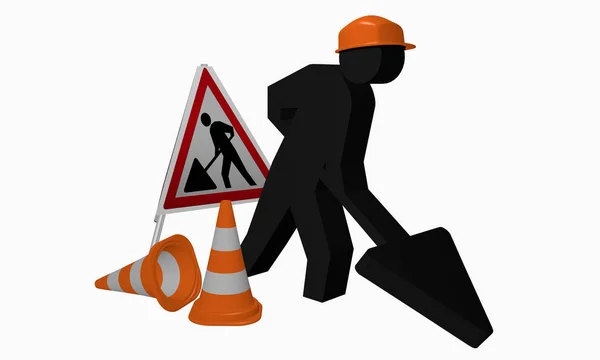 Cantiere maschi con casco di sicurezza, set-up e traffico c — Foto Stock