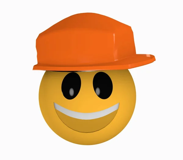 Laughing emoticon with protective helmet — Stock Photo, Image
