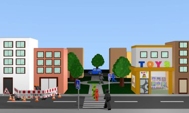 Şehir manzaralı bir yaya geçidi ile önden