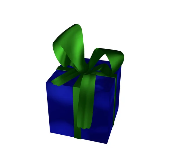 Синій подарунок з зеленим бантом ізольовано на білому — стокове фото