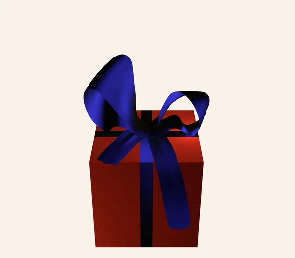 Kırmızı üzerine beyaz izole mavi fiyonklu hediye paketi — Stok fotoğraf