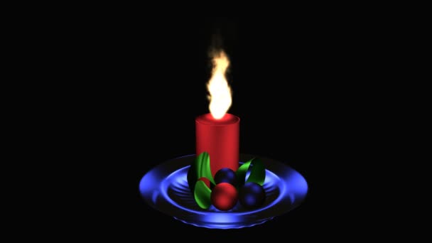 Brennende Kerze auf blauem Glasteller — Stockvideo