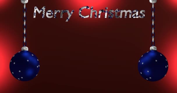 蓝色圣诞小挂在链上 与文本圣诞快乐 — 图库视频影像