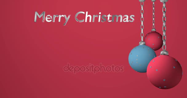 Christmas Baubles Light Blue Pink Hanging Chain Pink Background — Stock Video