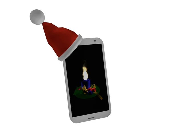 Teléfono móvil con sombrero de Santa —  Fotos de Stock