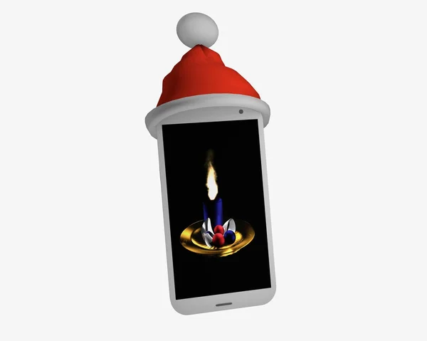 Cellulare con cappello Babbo Natale e foto dell'Avvento — Foto Stock