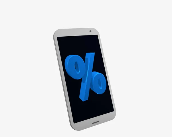 Telefone celular branco com sinal percentual — Fotografia de Stock