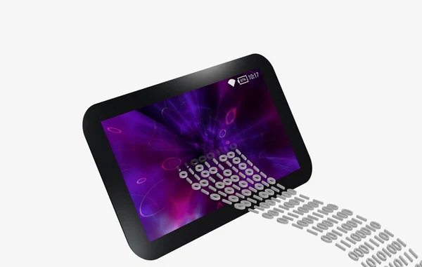 Adatok átvitele a fekete lila képernyő tabletta. — Stock Fotó