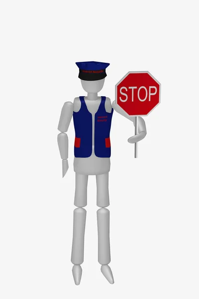 Security officer with a stop sign. — Stock Photo, Image