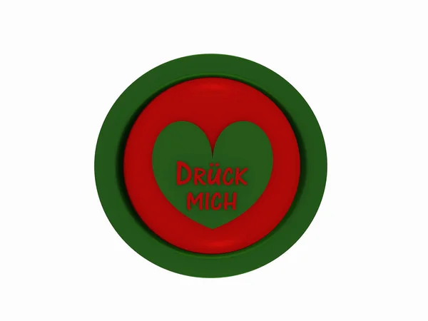 Кругла кнопка в червоно-зеленому кольорі з серцями і німецький текст "виразити мене " — стокове фото