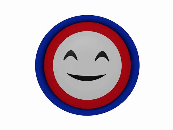 Round button in red-blue with laughing face — стоковое фото