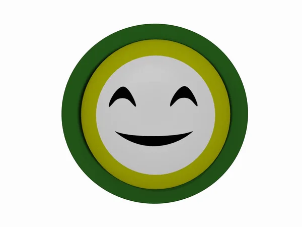 Круглая кнопка желто-зеленого цвета со смеющимся лицом — стоковое фото