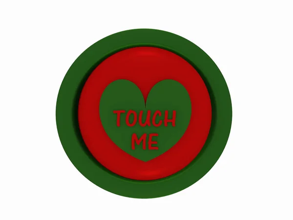 Στρογγυλό κουμπί με κόκκινο-πράσινο χρώμα με τις καρδιές και το κείμενο "touch me" — Φωτογραφία Αρχείου