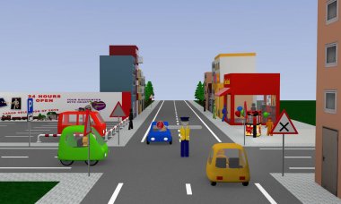 Şehir Manzaralı trafik durumu ile: trafik denetimi bir polis tarafından