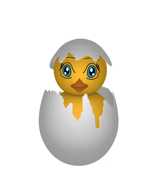 Chick, in een "eggshell" met ogen in manga stijl. — Stockfoto