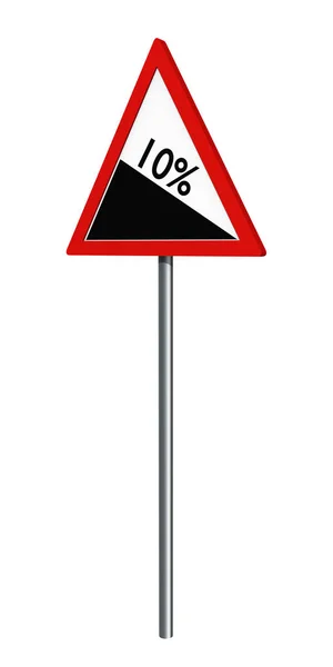 Німецький дорожній знак: 10% градієнт, ізольовані на білий — стокове фото