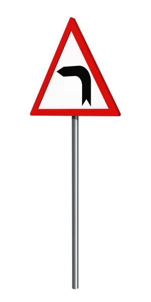 Deutsches Verkehrszeichen: Linkskurve, vereinzelt auf weiß — Stockfoto