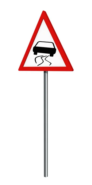 Немецкий дорожный знак: опасность заноса, изолированные на белом — стоковое фото