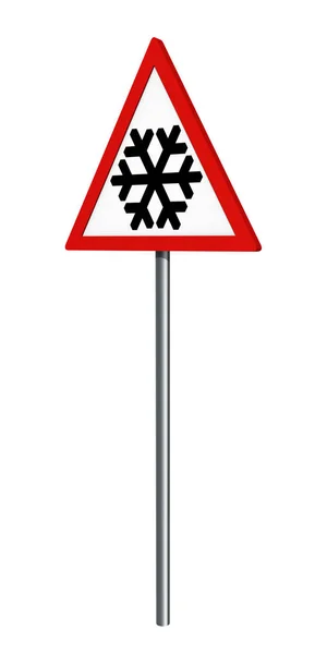 Deutsches Verkehrszeichen: Schnee oder Eis, vereinzelt auf weiß — Stockfoto