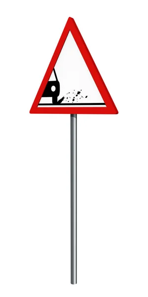 Немецкий дорожный знак: песчинка, гравий, изолированный на белом — стоковое фото