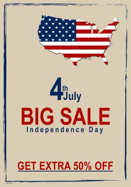 Harita detay ve Amerikan bayrağı ile vektör satışı el ilanı.