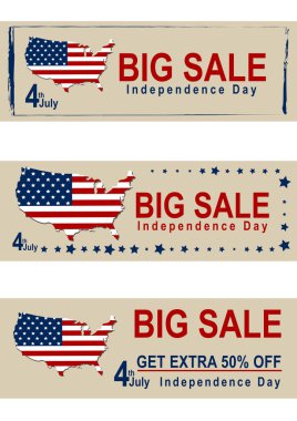 Satılık Amerikan Bağımsızlık günü afiş harita detay ve bayrak ile.
